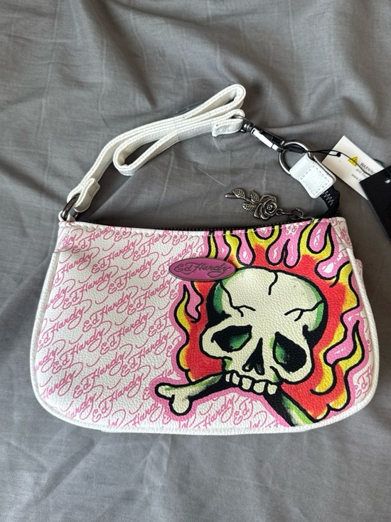 Ed Hardy Handbags - Ed Hardy Pink Flaming Skull Mini Shoulder Bag